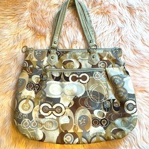 Coach Poppy 18342 Limited Edition Pop C Metallic Silver Graffiti Khaki Glam Tote